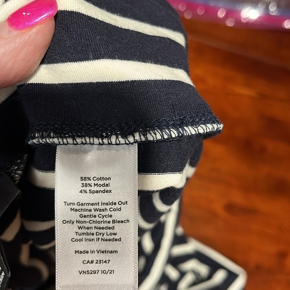 Talbots Womens Maxi Skirt M Navy White Stripes Stretch Waist Flowy Classic EUC - Picture 8 of 9